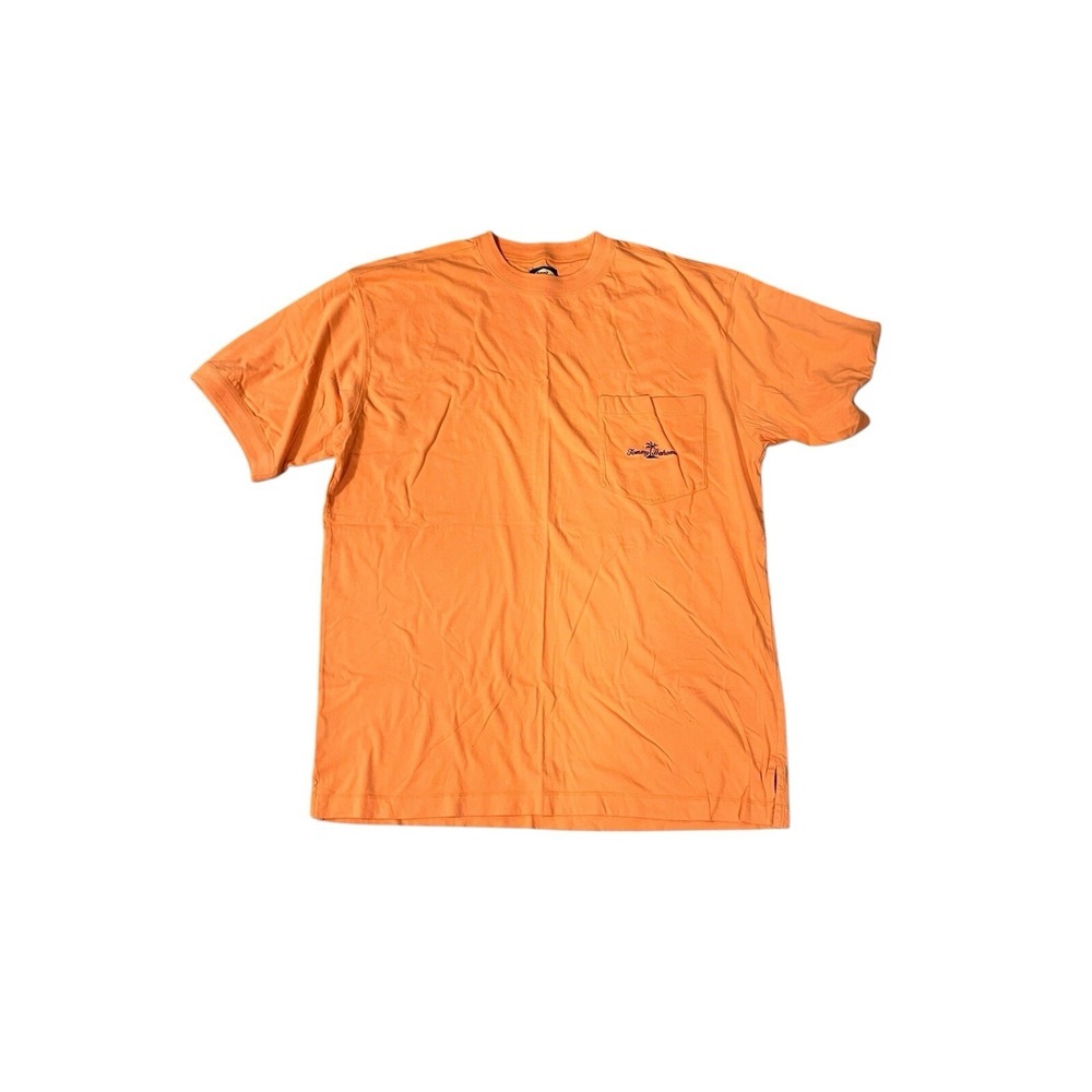 Tommy Bahama T-Shirt Mens Sz Large Logo Embroidered Pocket Orange Solid